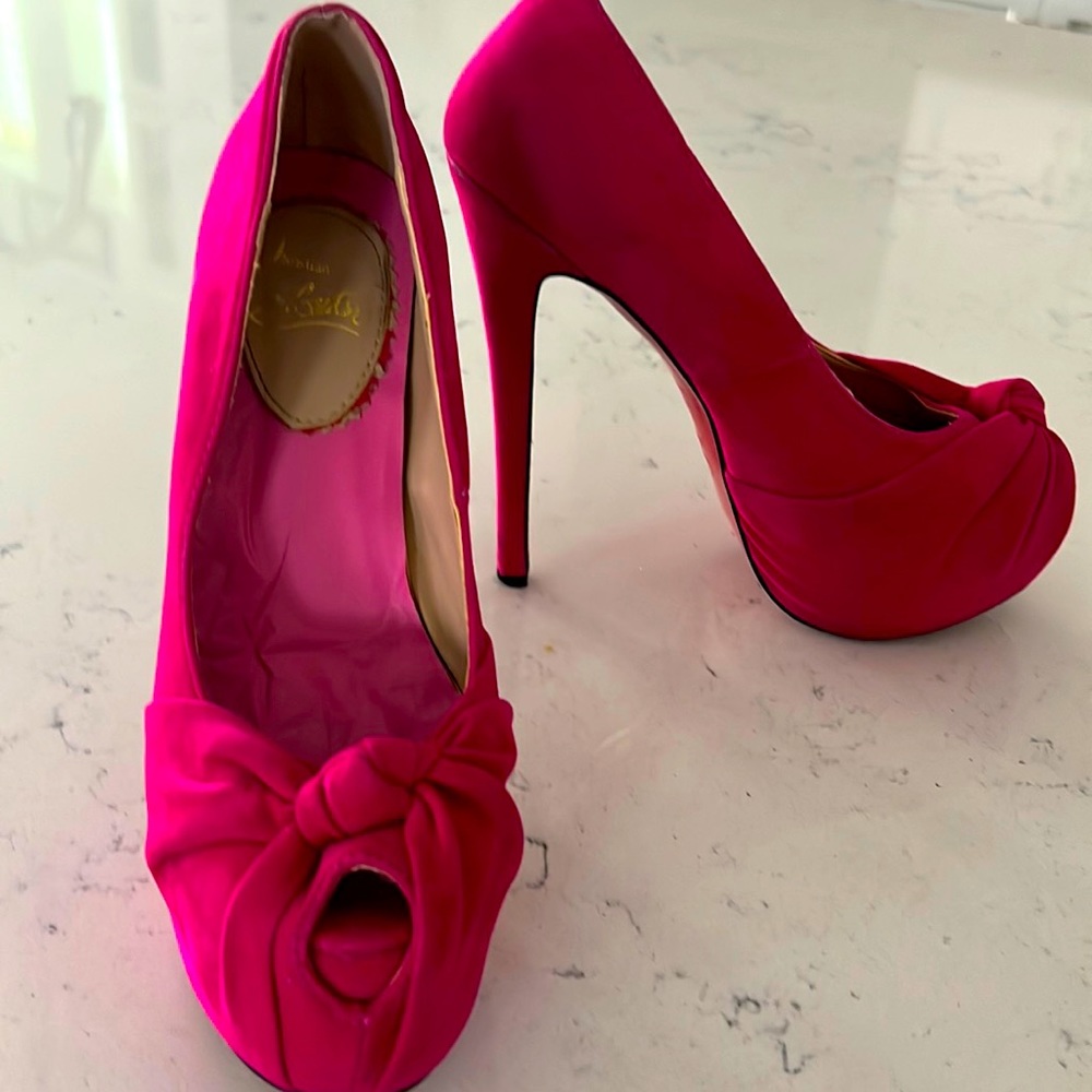 Christian Louboutin Hot Pink Knotted Peep-Toe Stiletto Heels